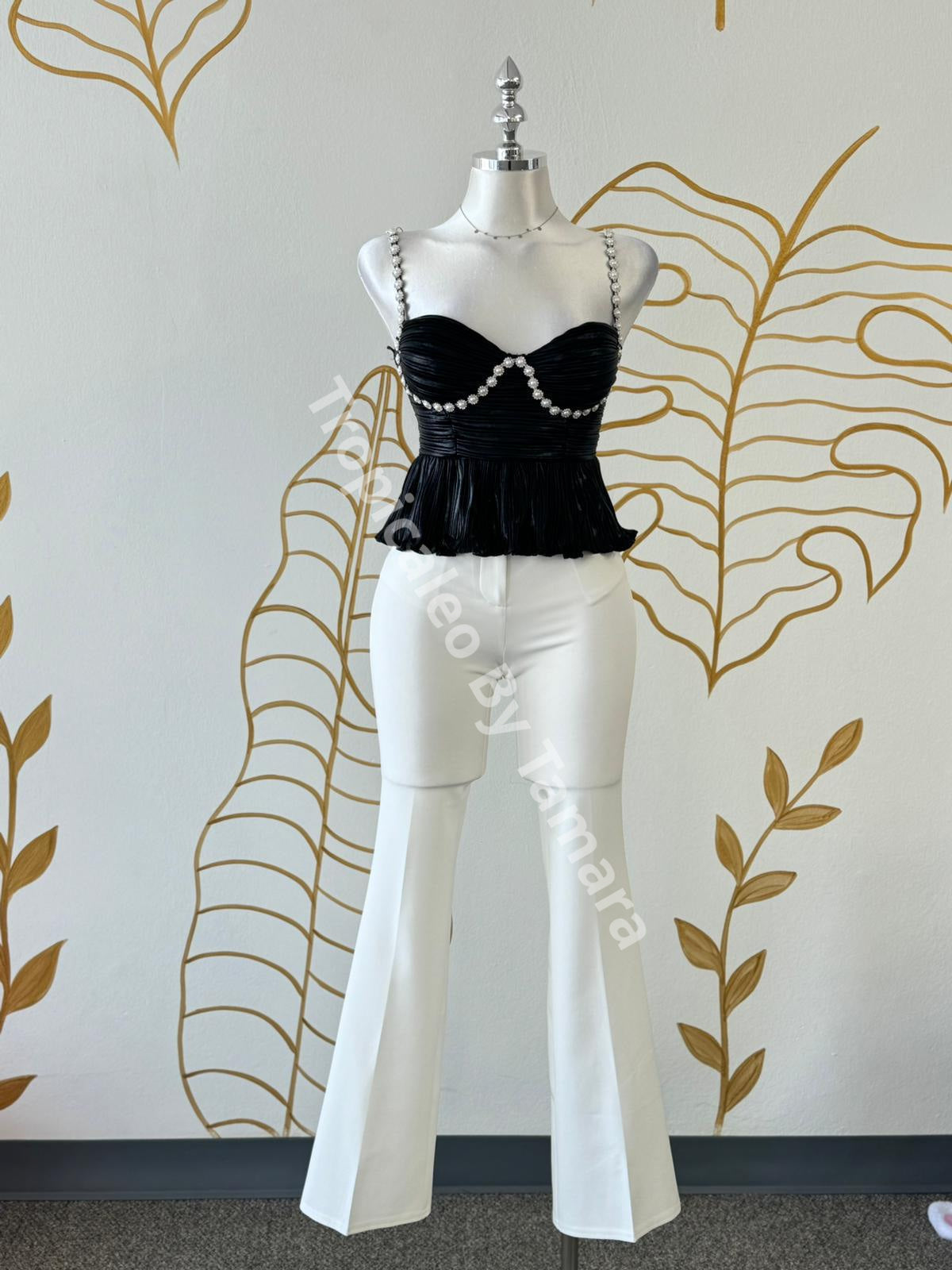 White High-Waist Flare Pants