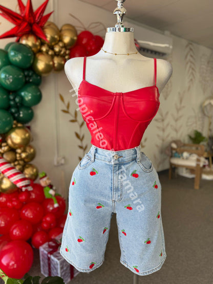 Red Leather Crop Top