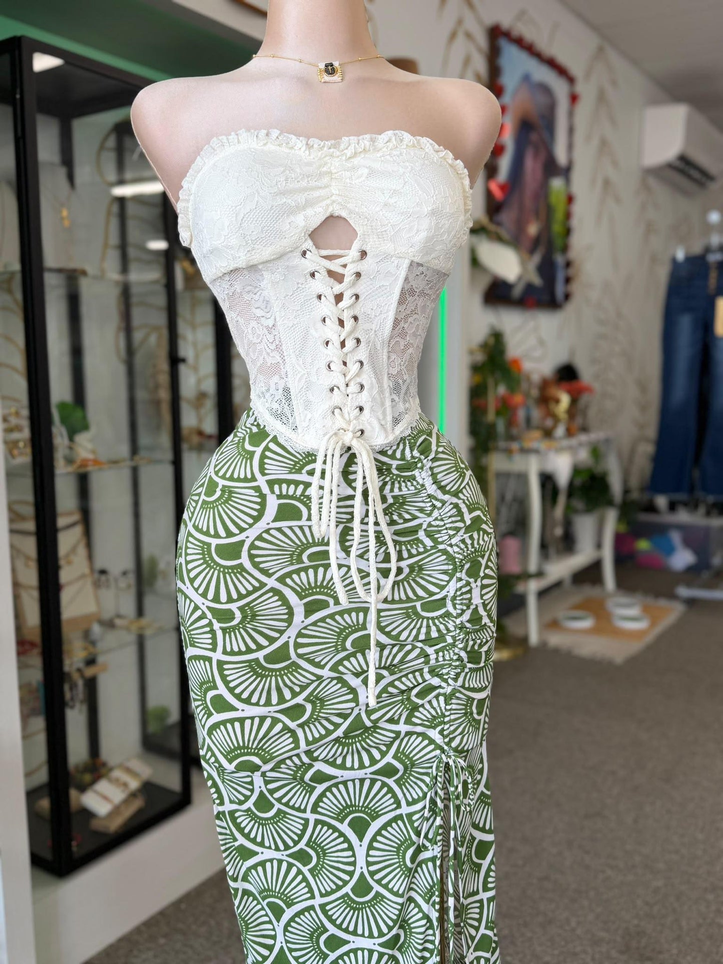 Corset Top Strapless de Encaje con Amarre al Frente — 3 Colores