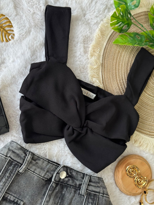 Knot Front Black Top