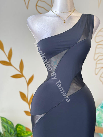One Shoulder Mesh Dress