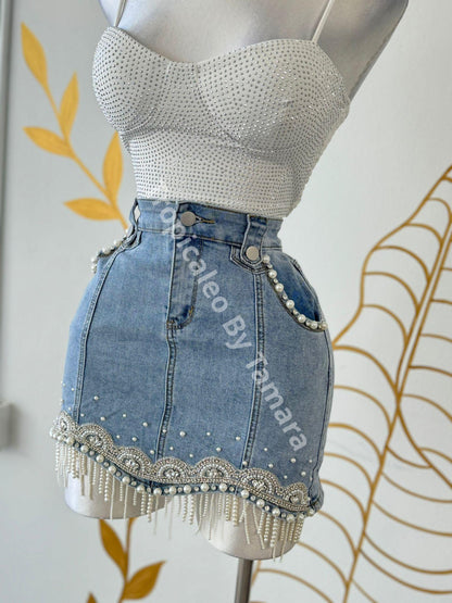 Denim Pearl Skirt (Falda)