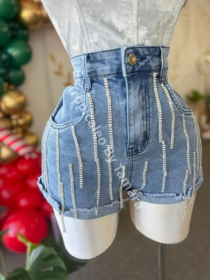 Rhinestones Denim Shorts