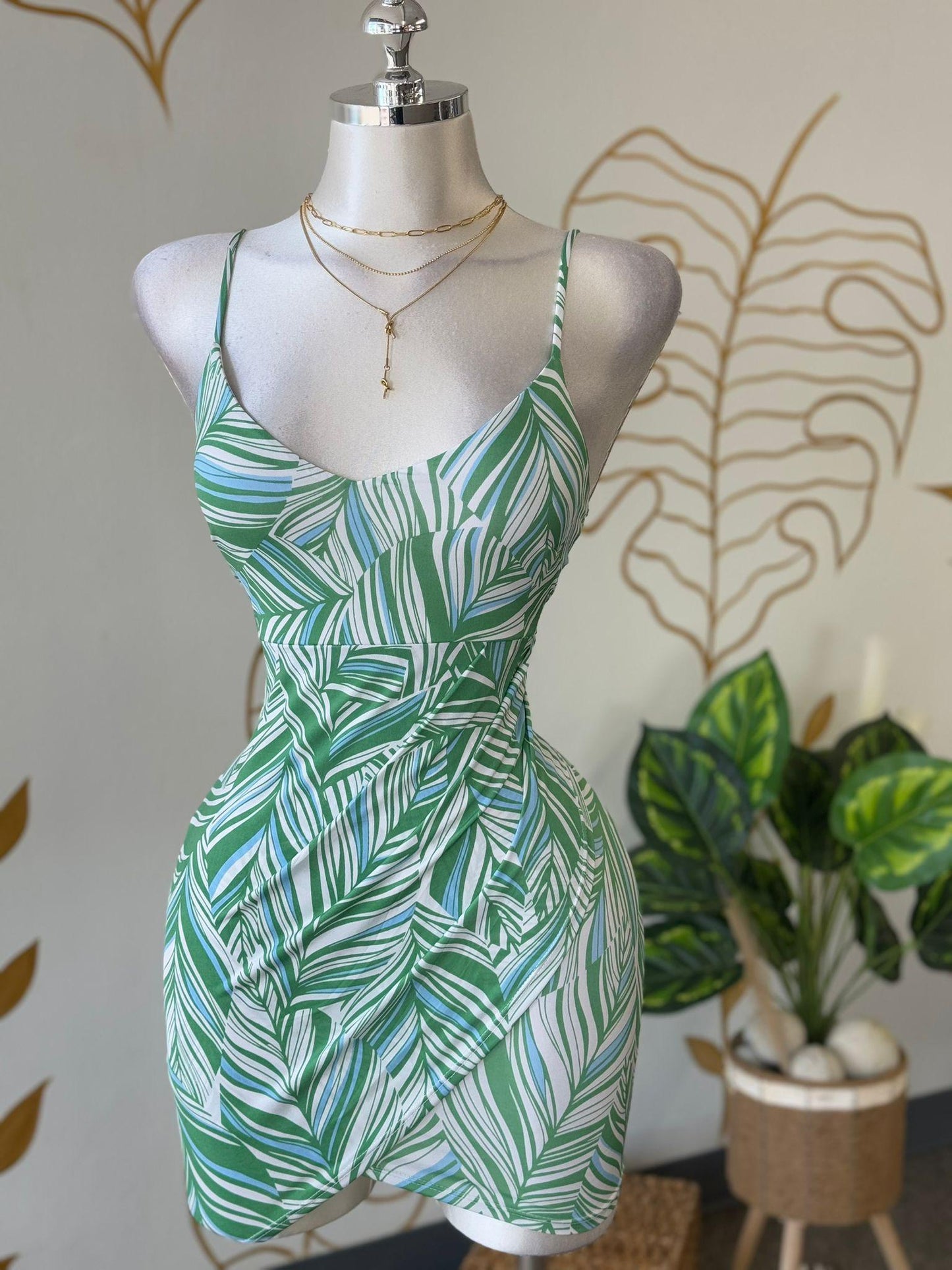 Leaf Print Mini Dress