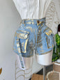 Metallic Cargo Denim Shorts Large
