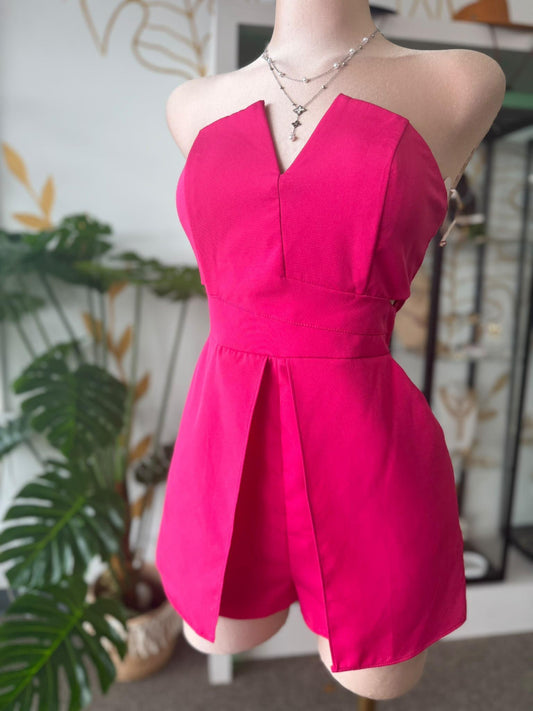 Romper Rosa Strapless con Cut Outs Laterales