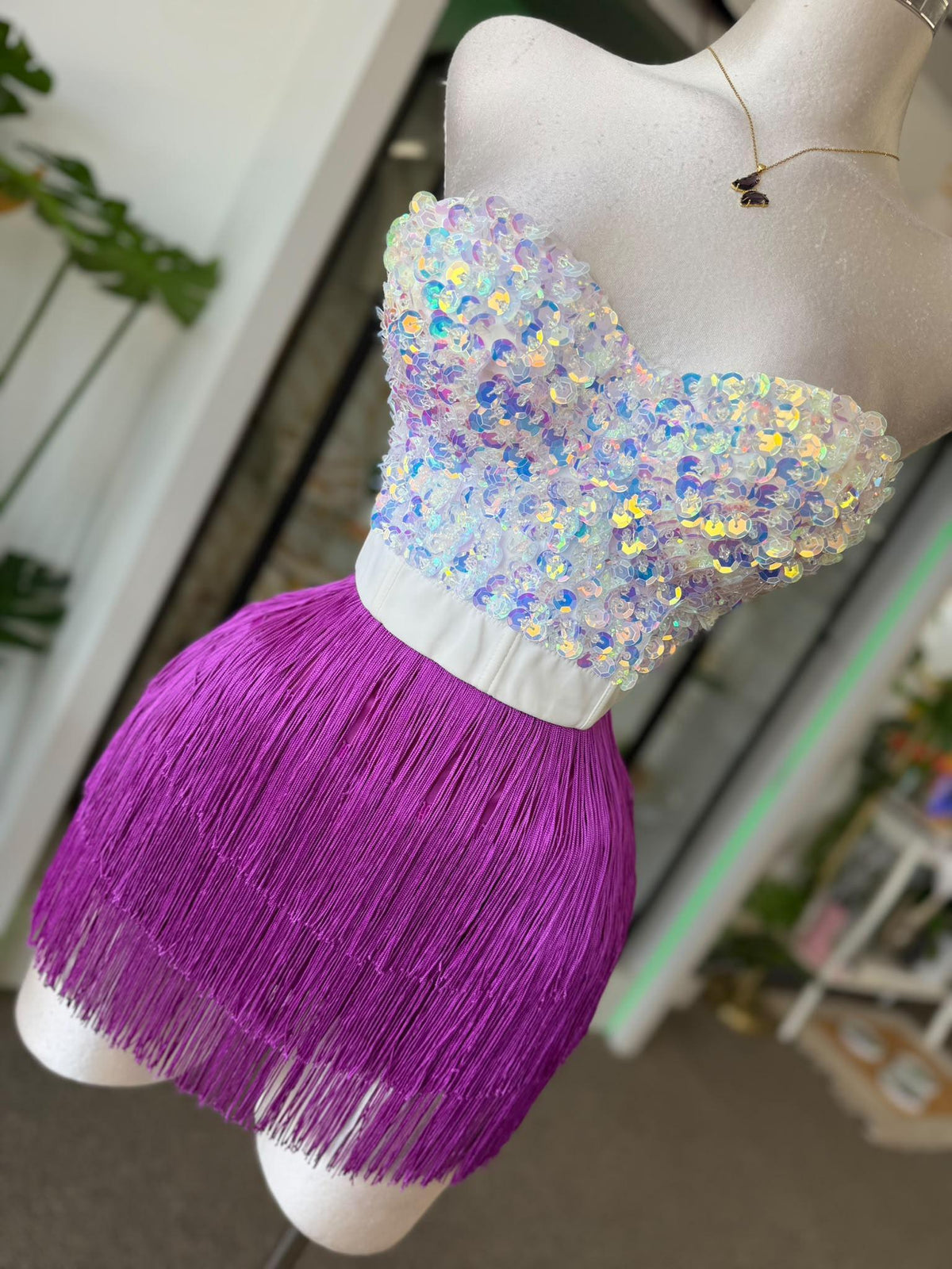 Skort de Fleco Violeta con Fleco en Capas
