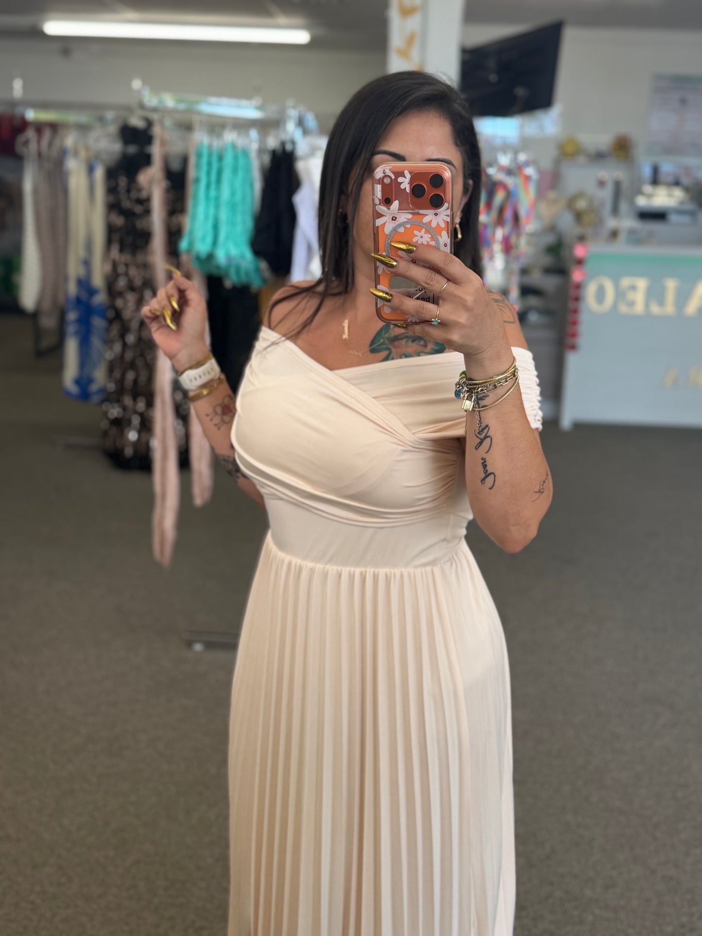 Ivory Goddess Off-Shoulder Dress