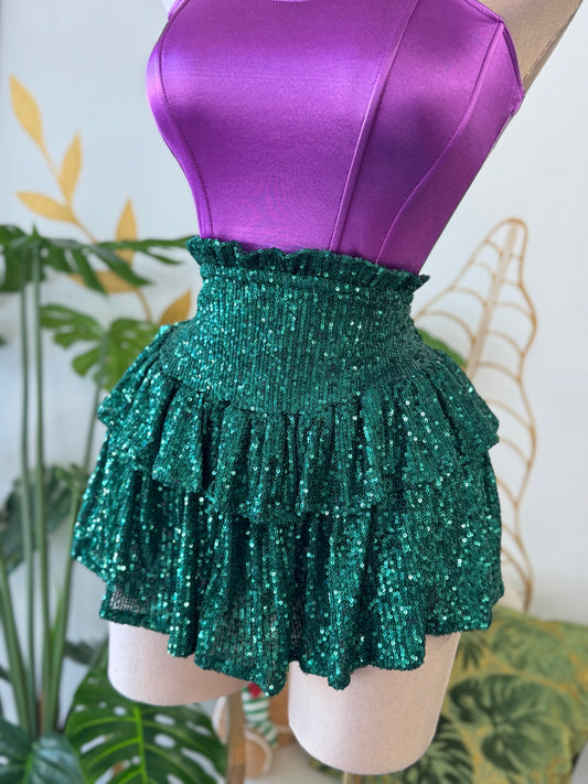 Emerald Sparkle Ruffle Skort