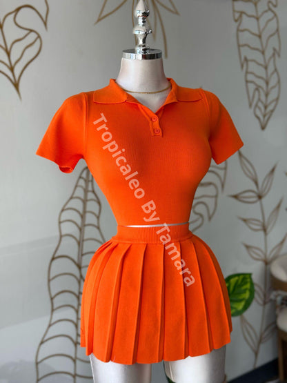 Top Polo & Skirt Set (Orange or Black)