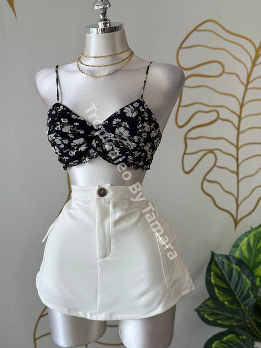 Floral Drawstring Crop Top