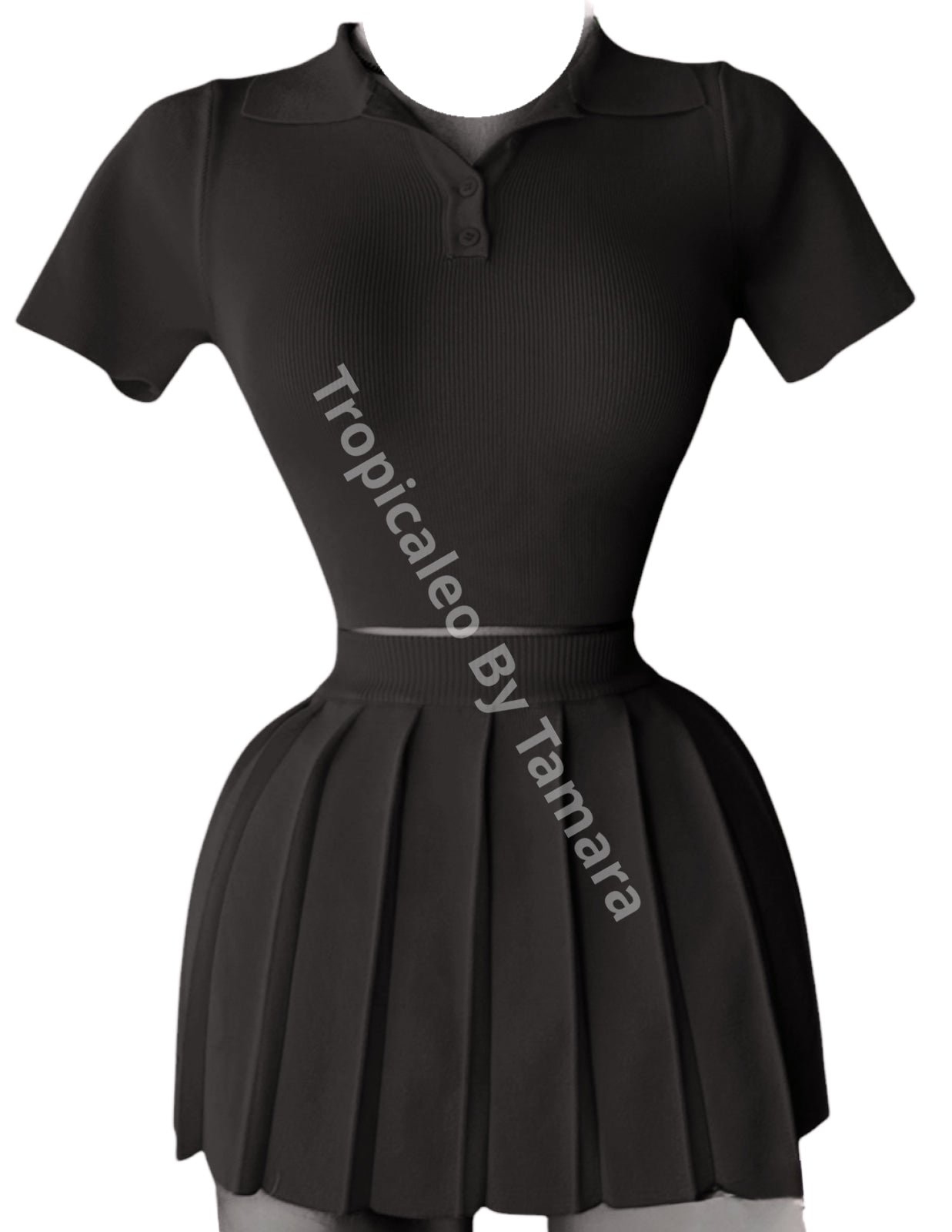 Top Polo & Skirt Set (Orange or Black)