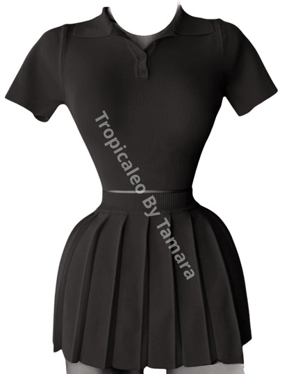 Top Polo & Skirt Set (Orange or Black)