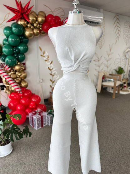 Sparkling Twist-Front Two-Piece Set Medium/Large / Blanco Con Plata