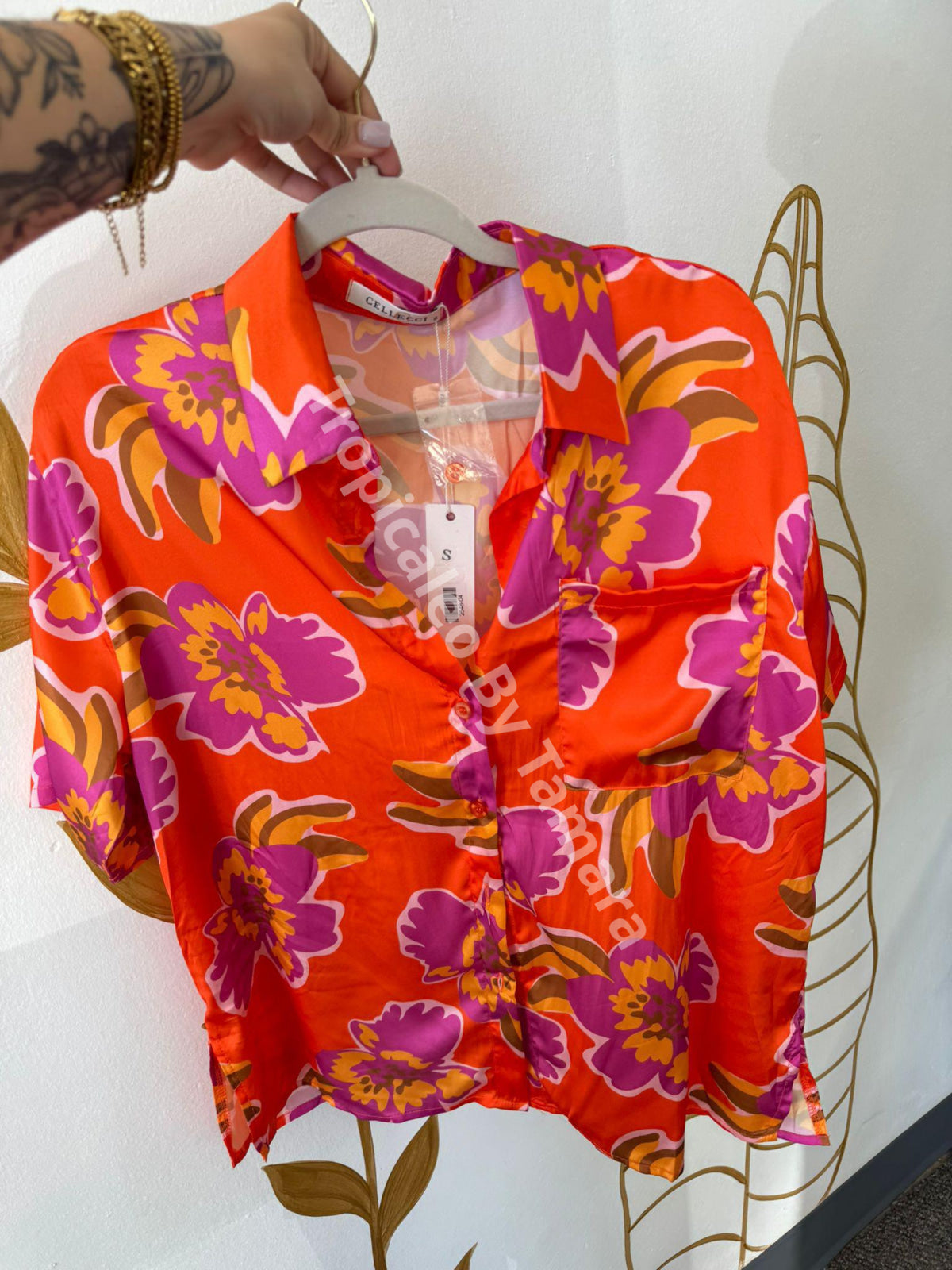 Sunset Orange Button-Up Oversize Top Small