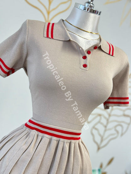 Beige Top and Skirt Set