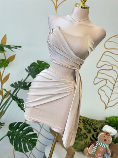 Champagne Draped Mini Dress