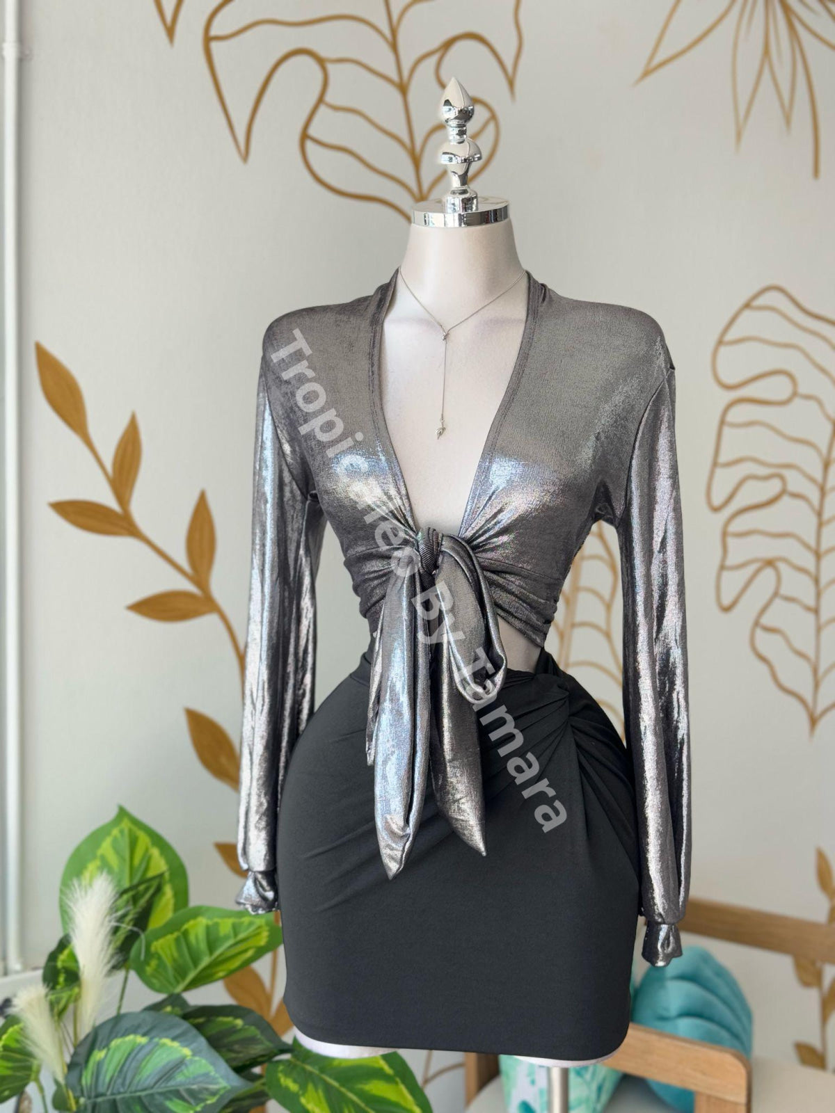 Silver Glam Wrap Top