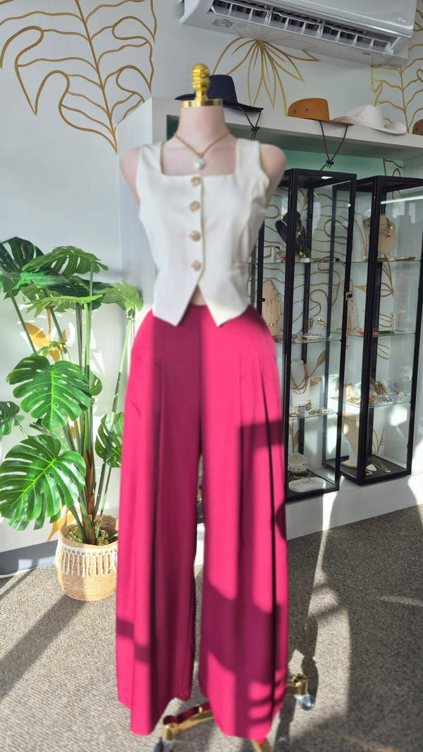 Blazer Vest Hueso con Botones Dorados, Sin Mangas