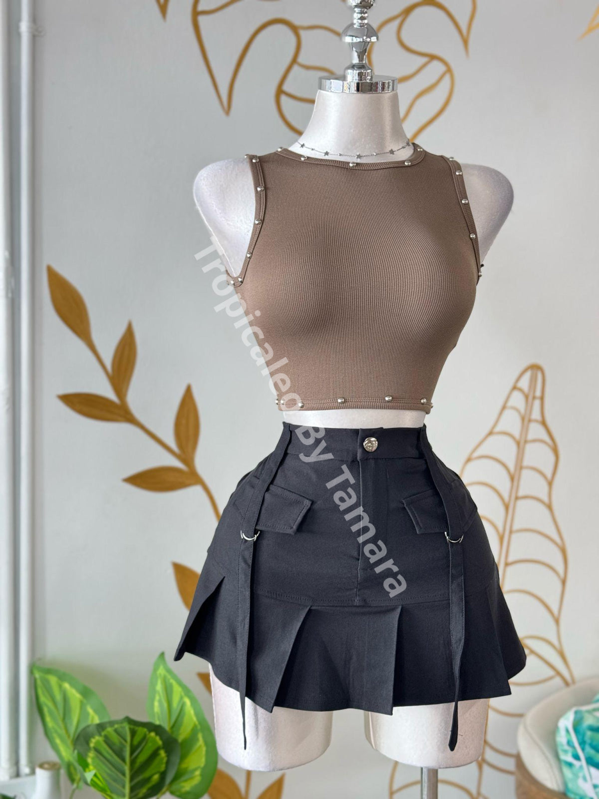 Black Cargo Mini Skirt