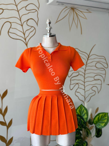 Top Polo & Skirt Set (Orange or Black)