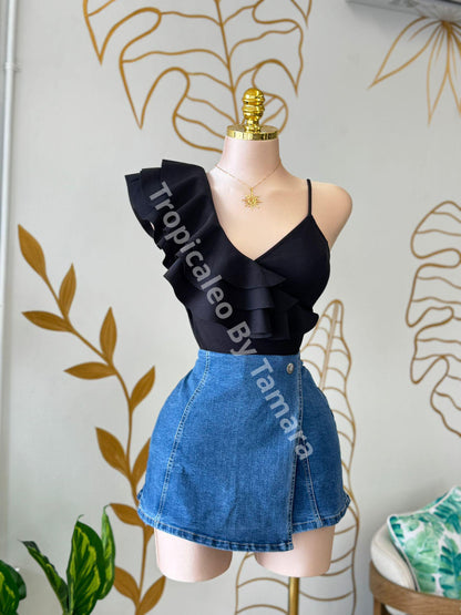 Ruffled Black Glam Top