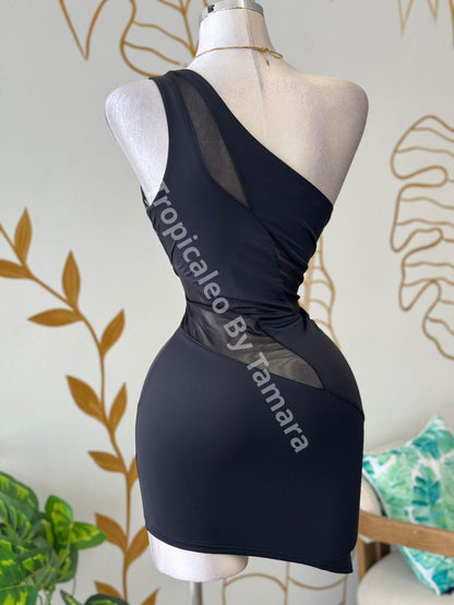 One Shoulder Mesh Dress