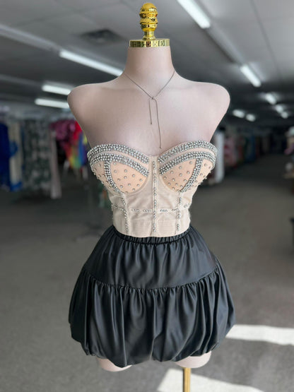 Skort Burbuja Negro Satinado