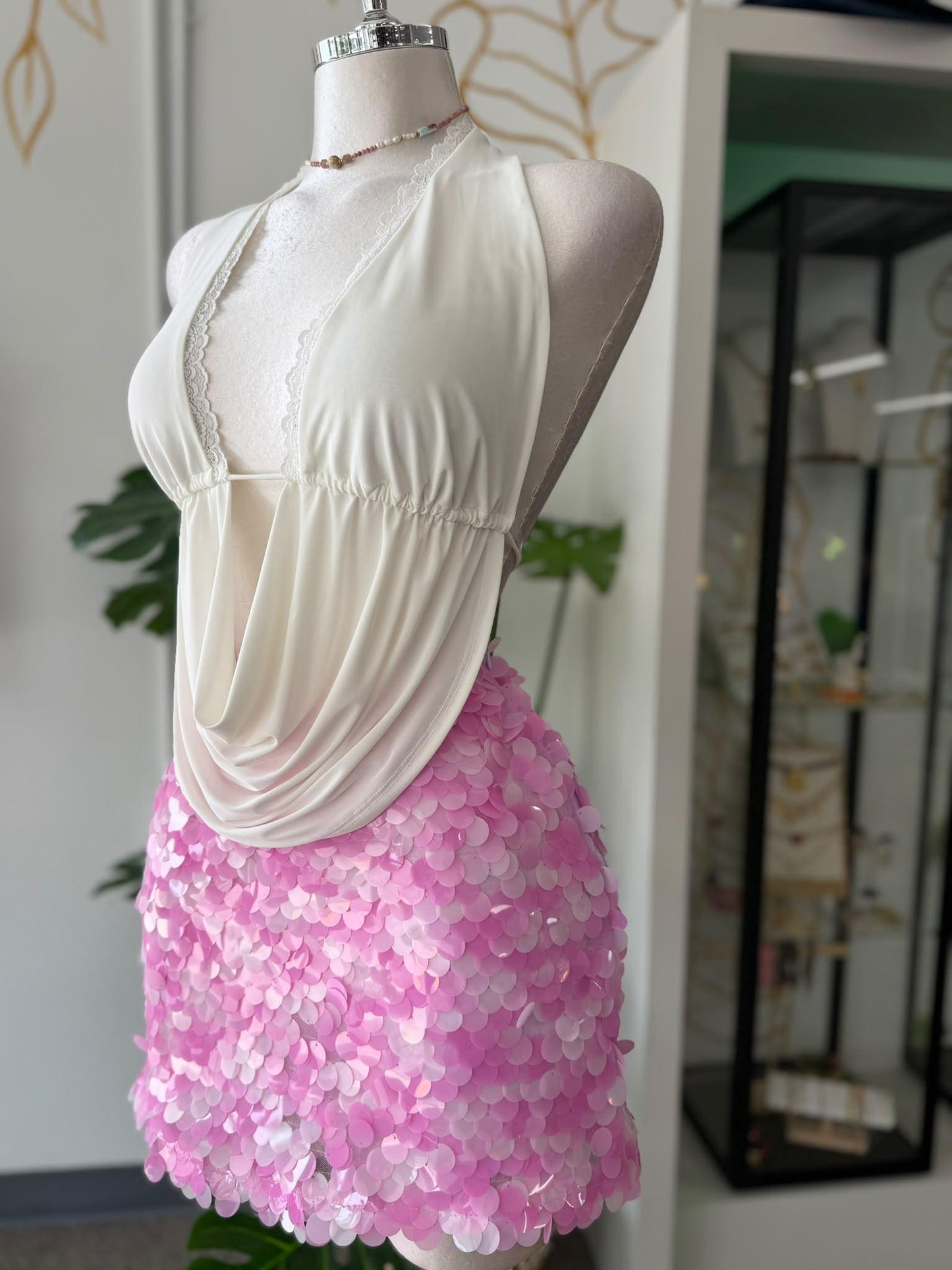 Mini Falda Rosa de Lentejuelas Grandes Redondas