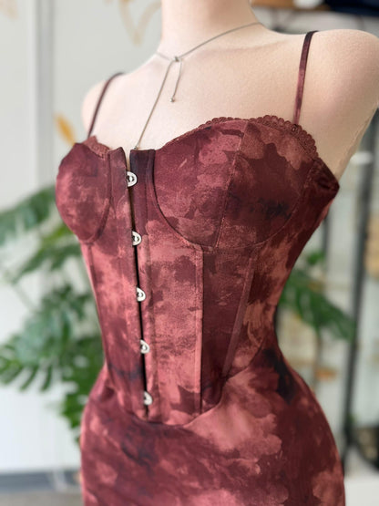 Traje Mini Burgundy Estilo Corset con Encaje