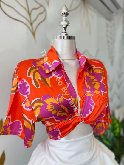 Sunset Orange Button-Up Oversize Top