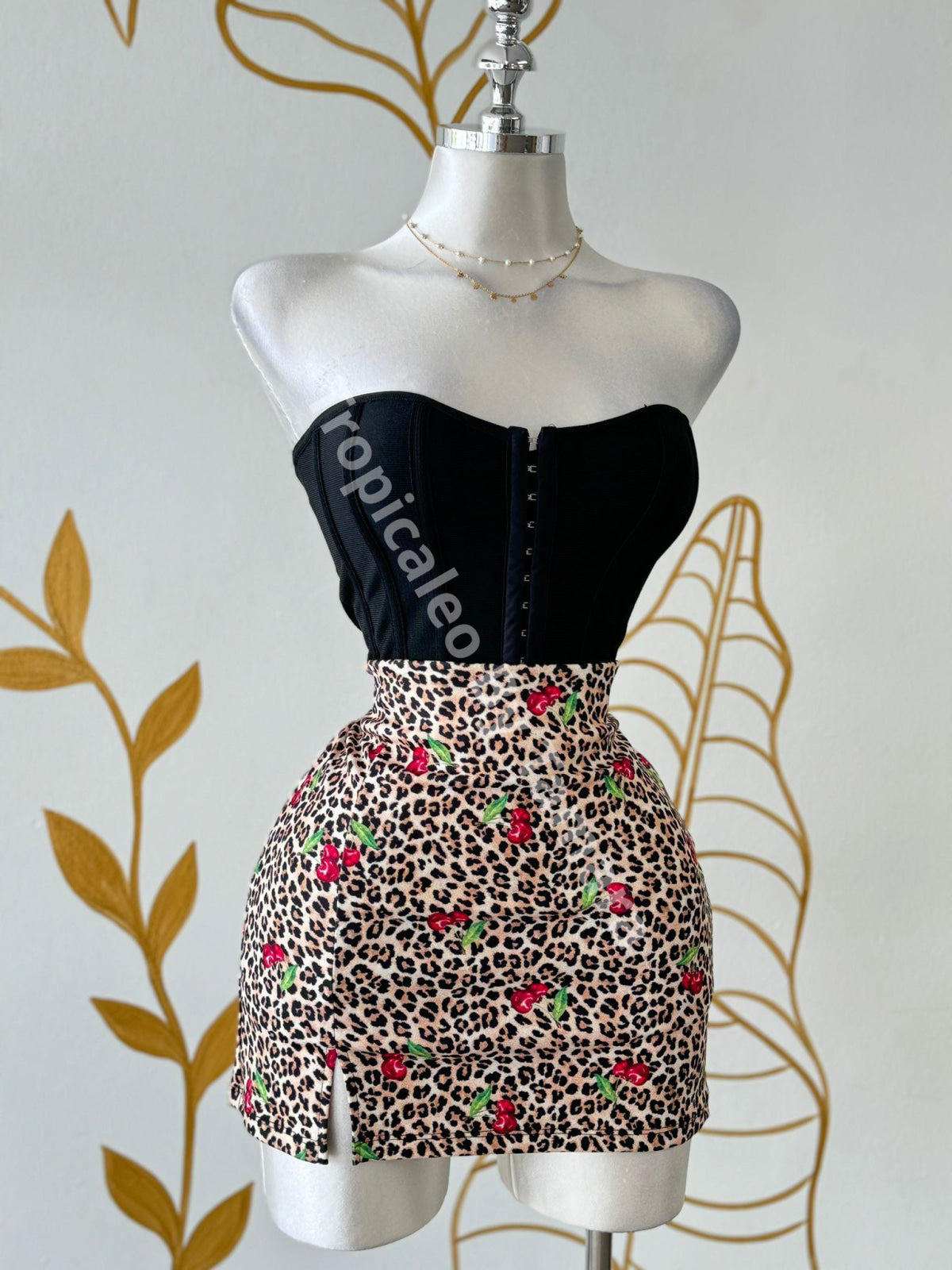 Leopard And Cherry Print Falda-Pantalon