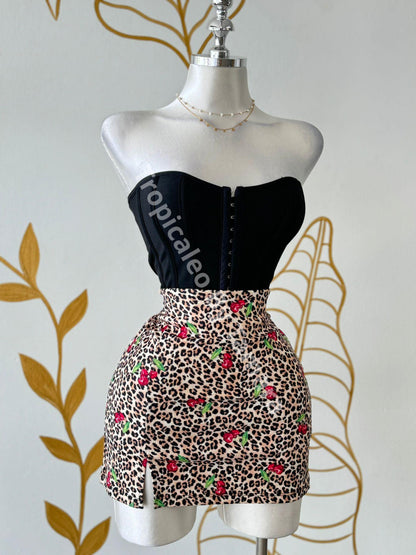 Leopard And Cherry Print Falda-Pantalon
