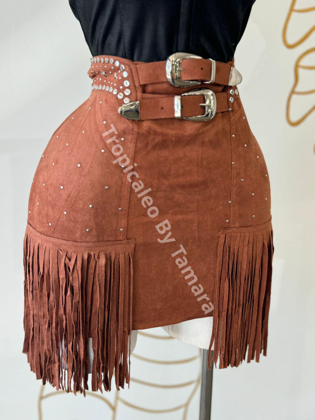 Cowgirl Fringe Skirt Medium / Marrón Chocolate