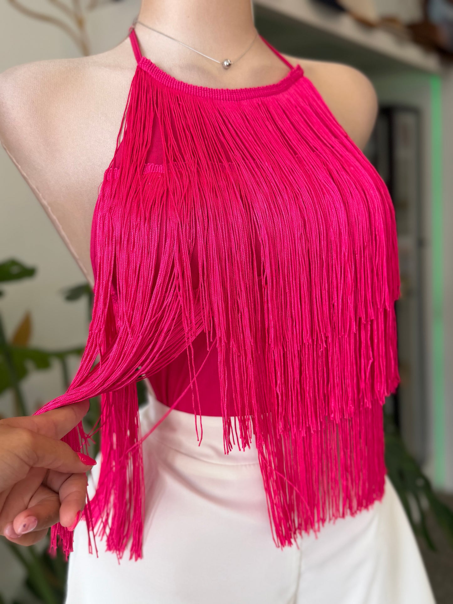 Bodysuit Fuchsia Fringe Glam
