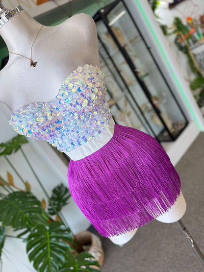 Skort de Fleco Violeta con Fleco en Capas