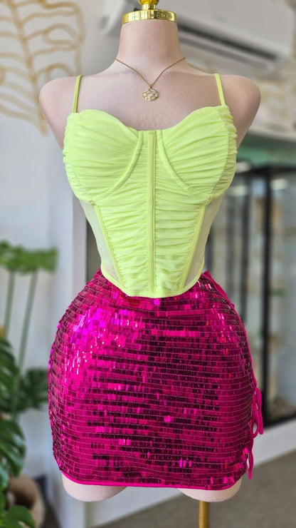 Top Corset Verde Lima con Manguillos Ajustables