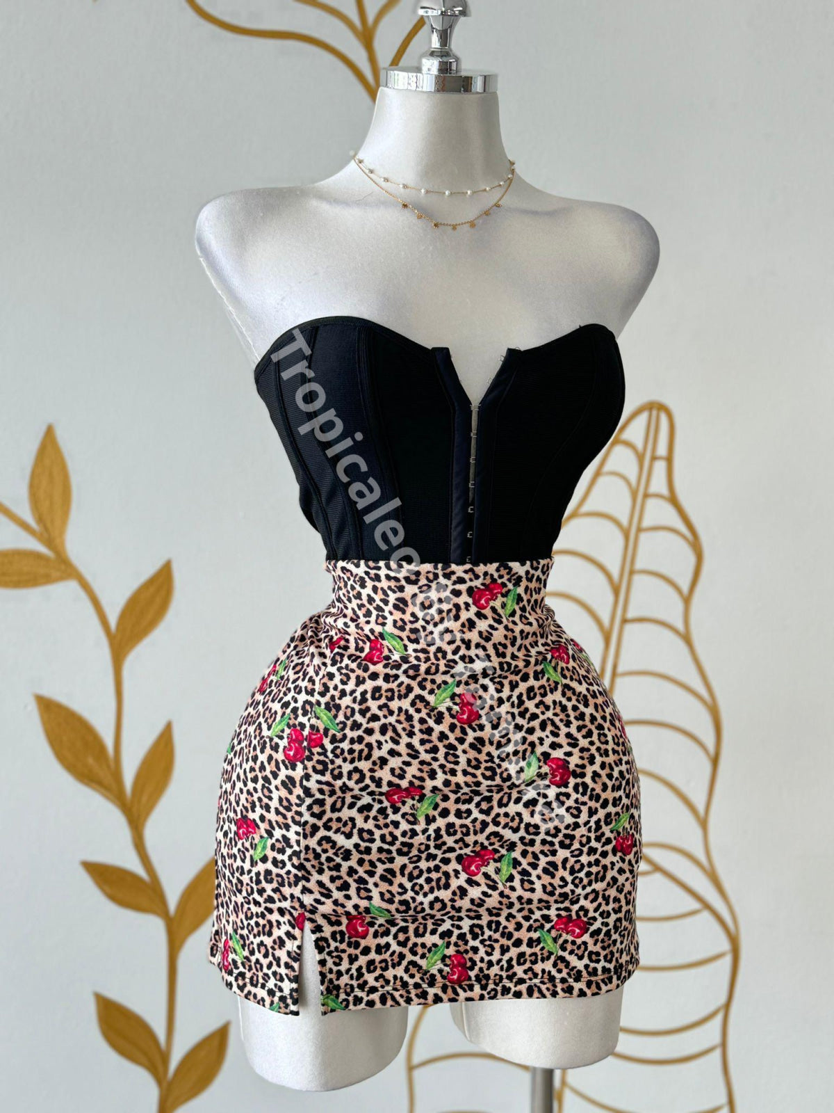 Leopard And Cherry Print Falda-Pantalon