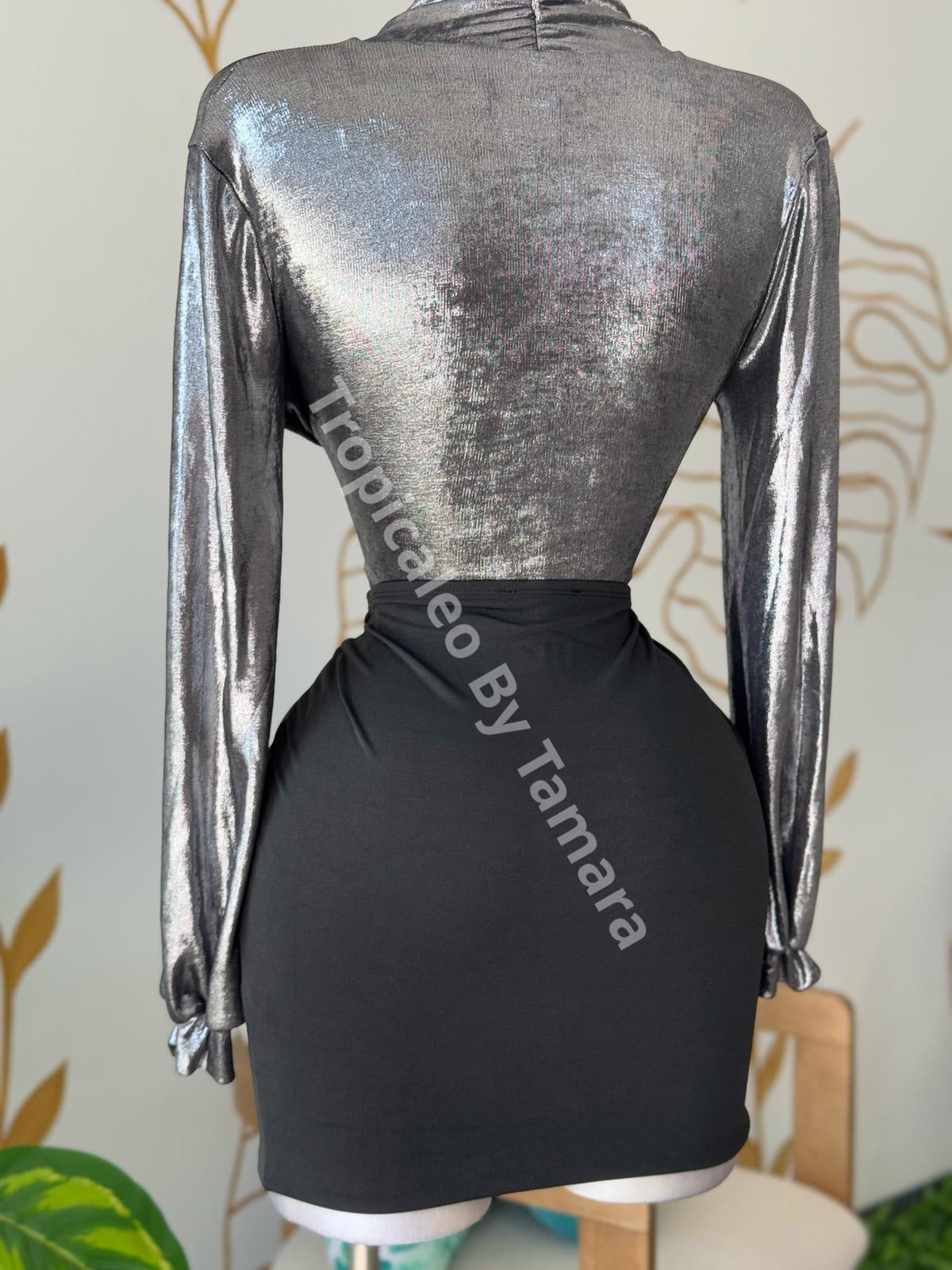 Silver Glam Wrap Top