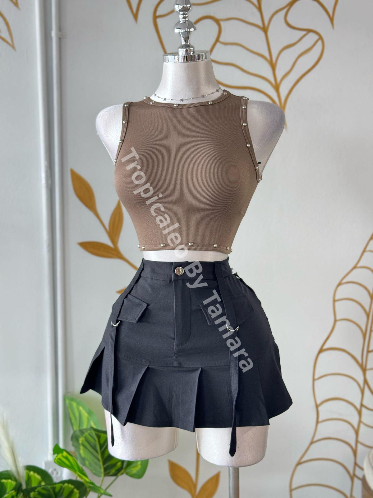 Black Cargo Mini Skirt