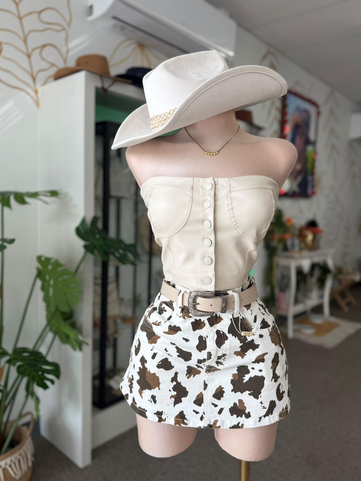 VIBRANT Ivory Leather Corset Top