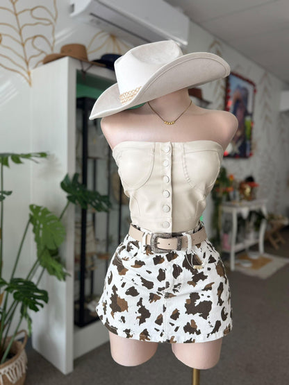 VIBRANT Ivory Leather Corset Top