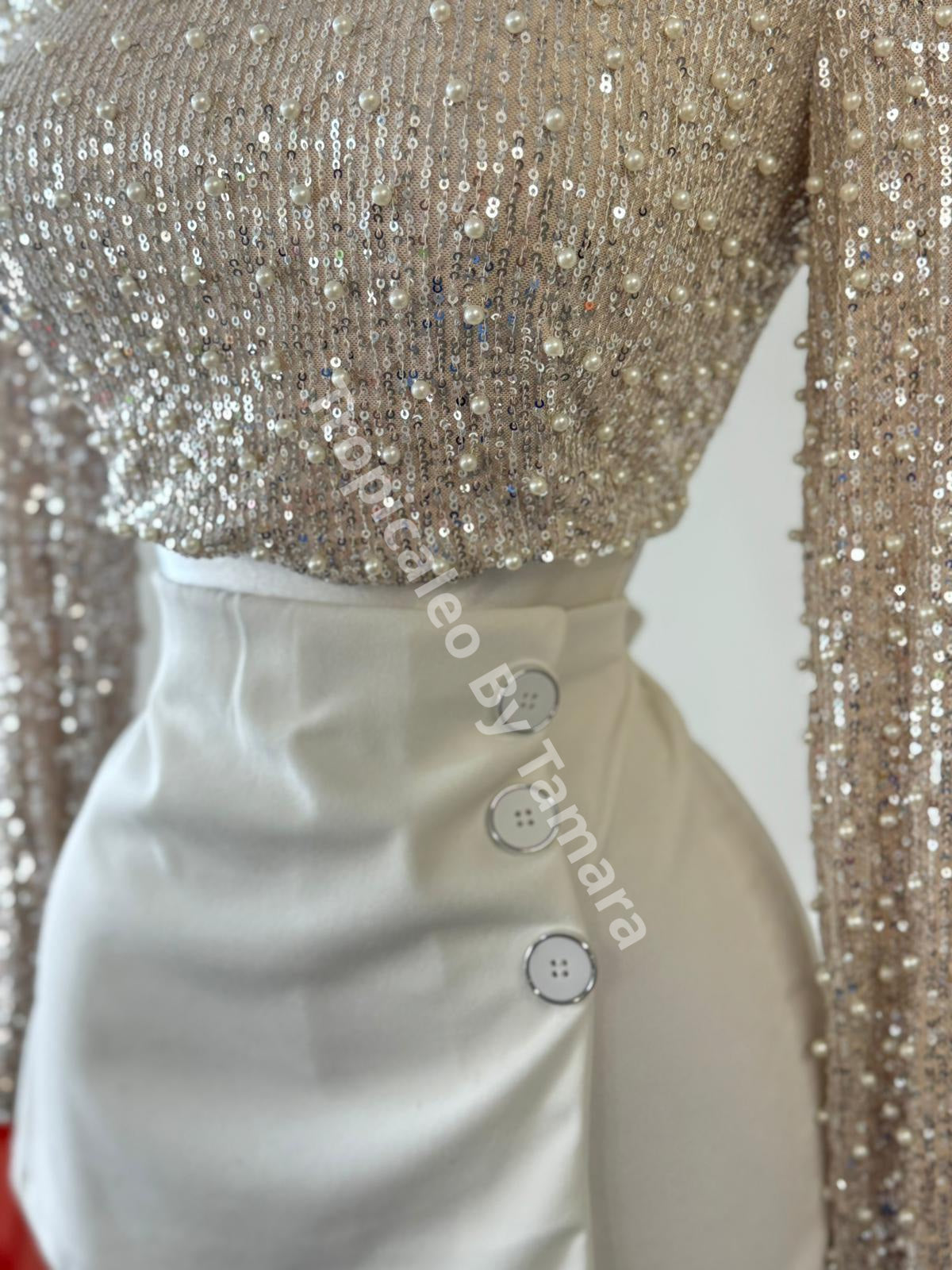 Champagne Pearl Sequin Crop Top