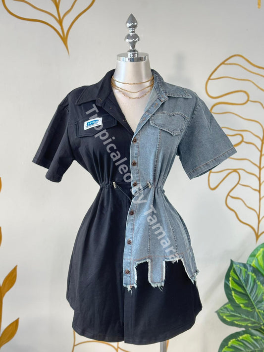 Split Combination Denim Mini Dress