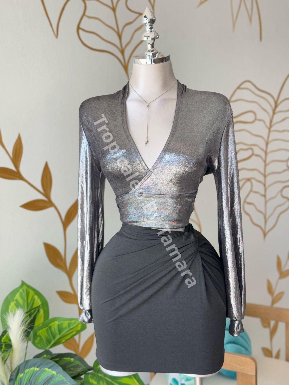 Silver Glam Wrap Top