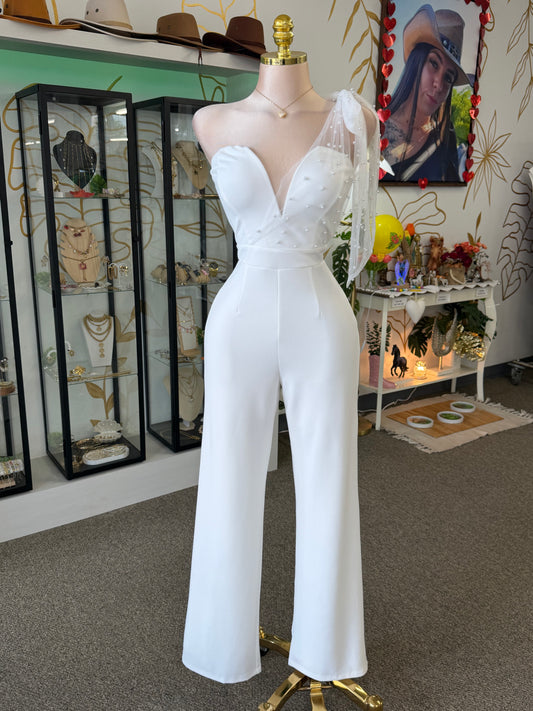 White🤍✨ Pearl Elegance Jumpsuit