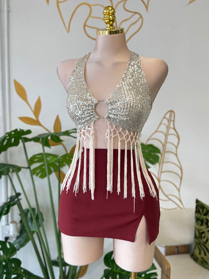 Silver Mirage Fringe Top