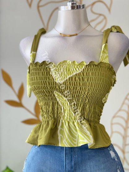 Lime Smocked Tie-Strap Top