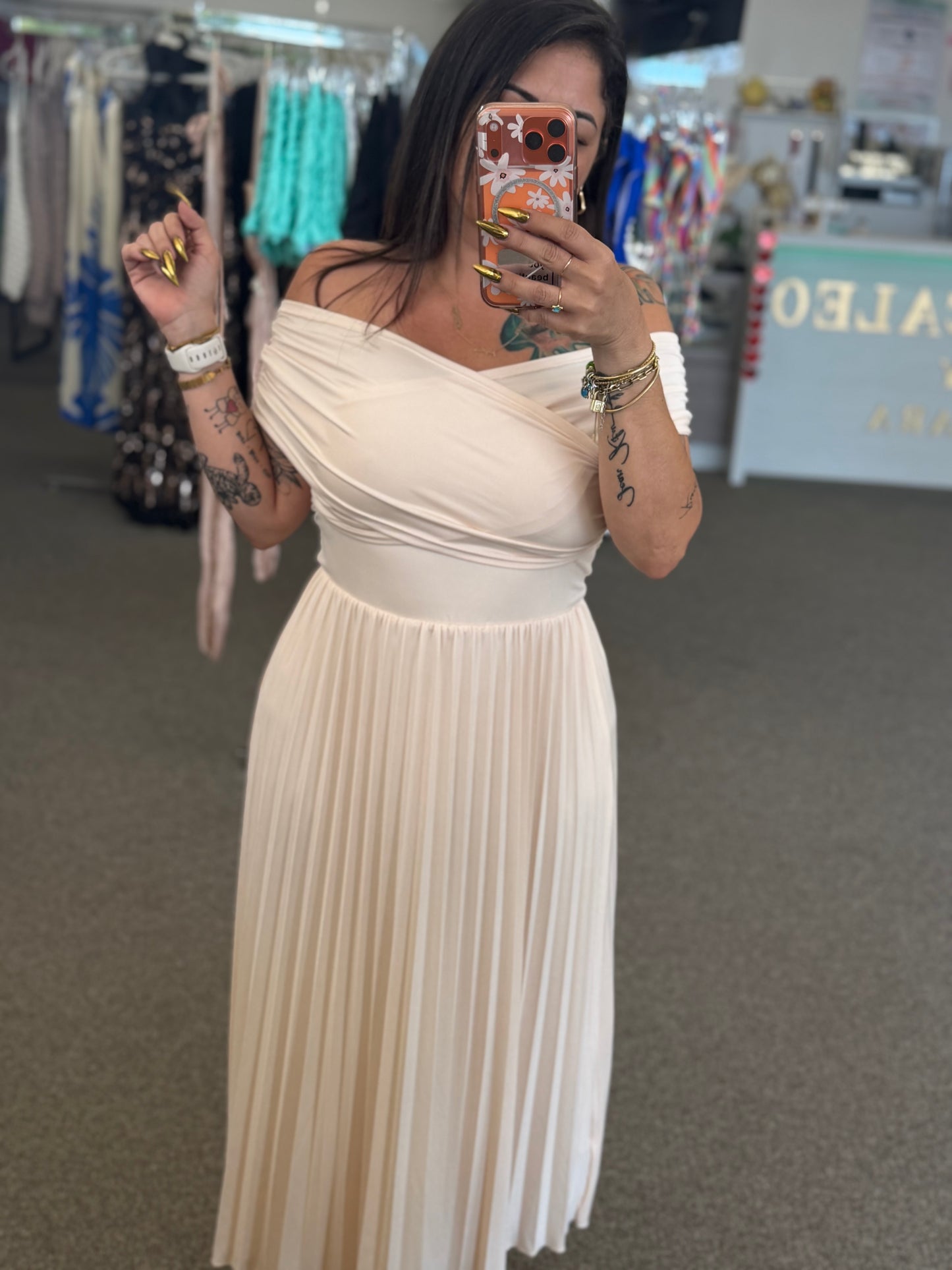 Ivory Goddess Off-Shoulder Dress