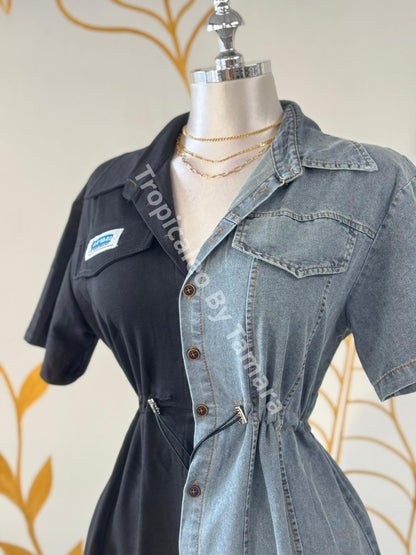 Split Combination Denim Mini Dress